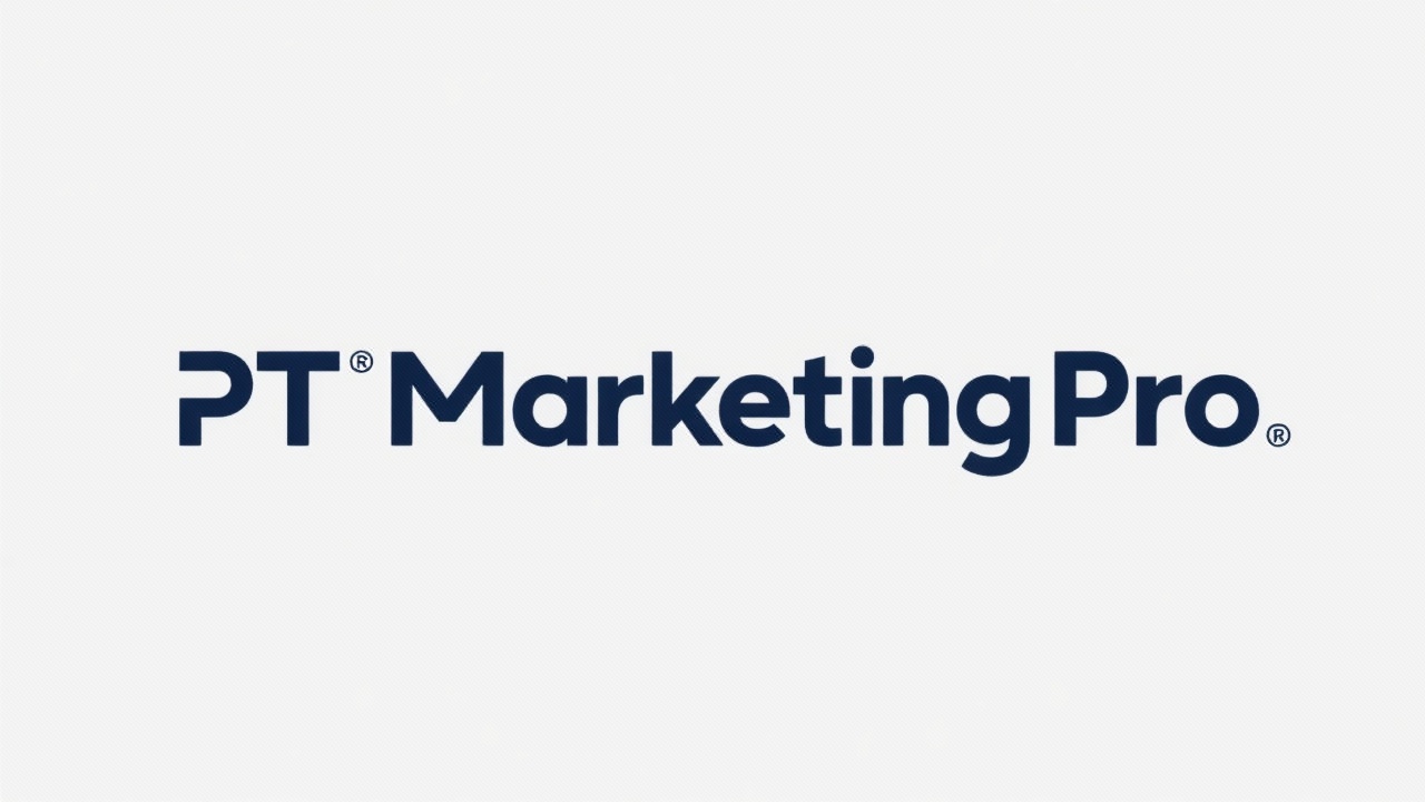 Simple wordmark logo reading PT Marketing Pro in dark navy sans-serif letters on white background representing contemporary Portuguese marketing consultancy.